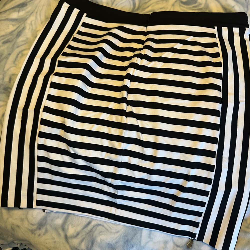 Nicole Black and White Striped Pencil Skirt